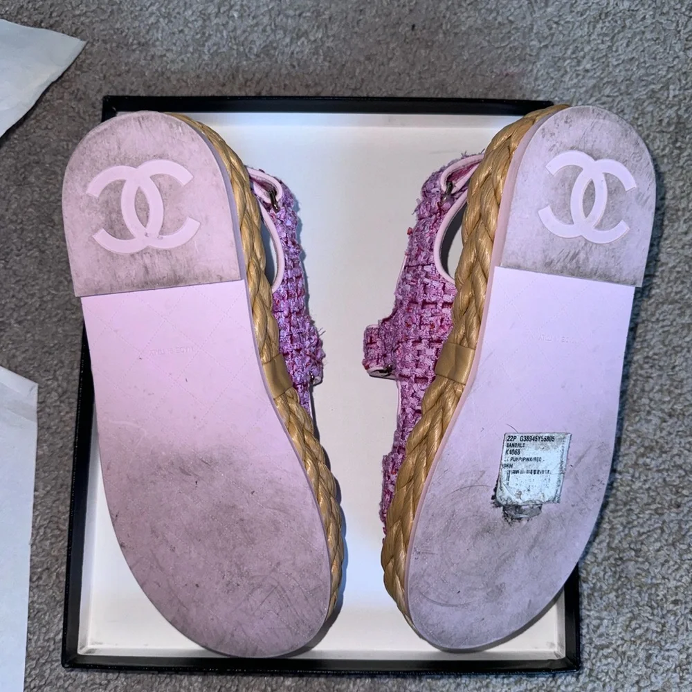 Authentic Chanel Pink Tweed Dad Sandals ( pre-owned ) - Picture 5 of 6